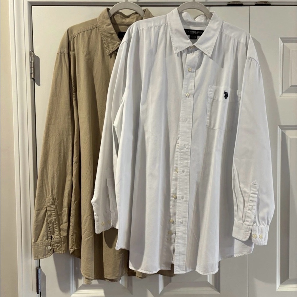 U.S. Polo Assn. White and Ralph Lauren Tan Button-Down Shirts